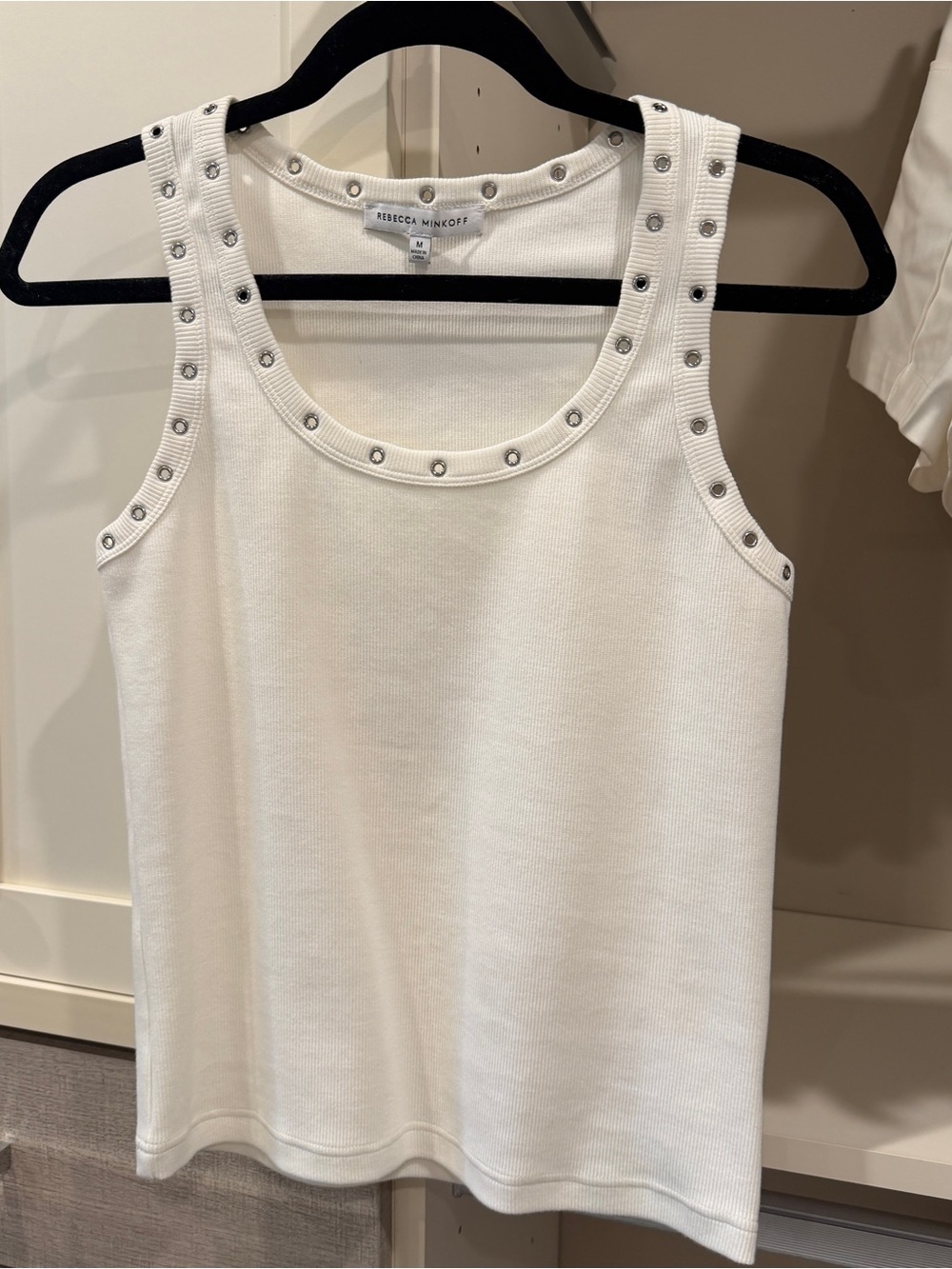 Rebecca Minkoff White Tank with Silver Stud Trim